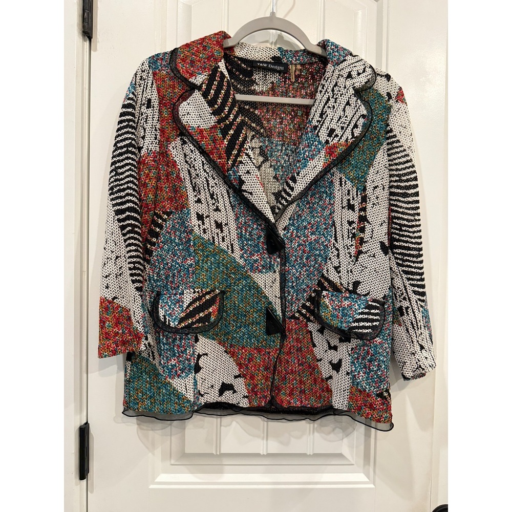 T&W Designs Womens Blazer S Retro‎ Abstract Print Jacket Vintage